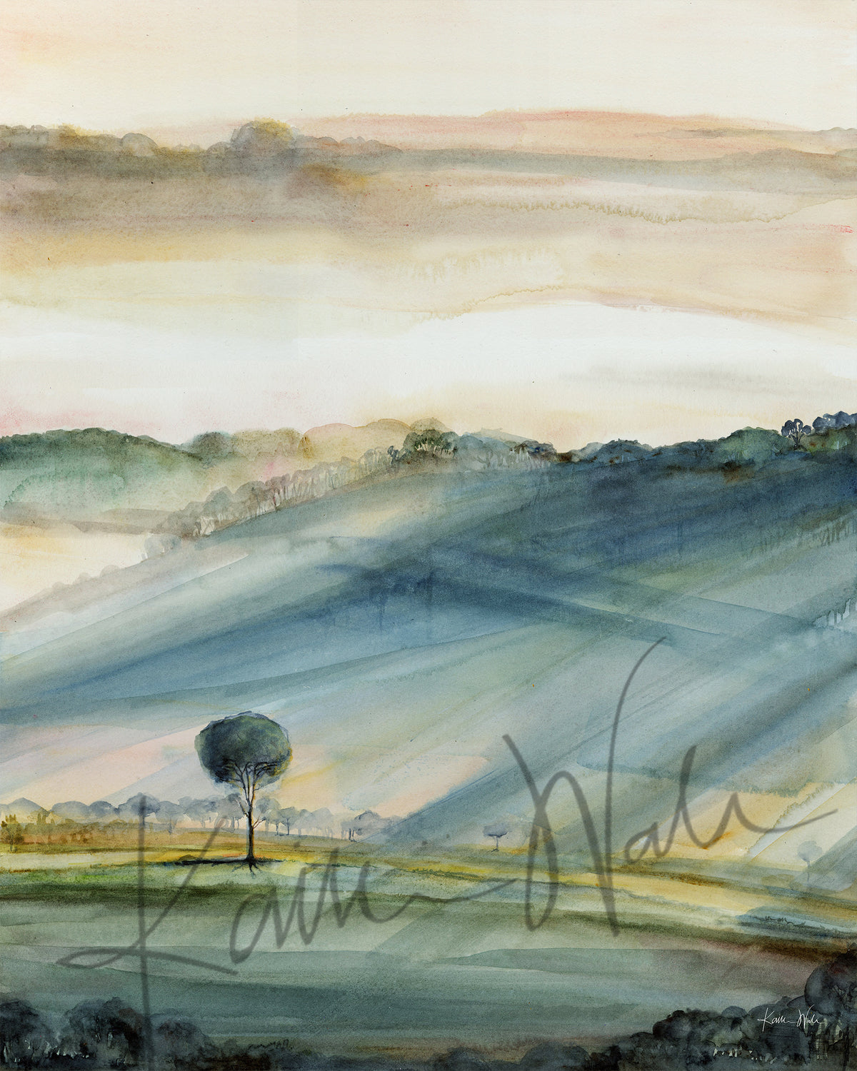 Anatomy painting of a neuron in a landscape that looks like a tree in lots of sun
