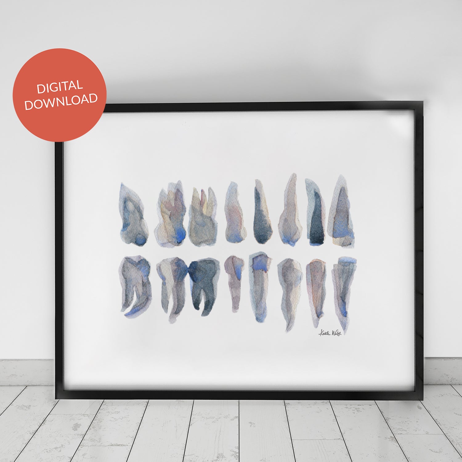 Blue Gray Teeth Dental Watercolor DIGITAL DOWNLOAD