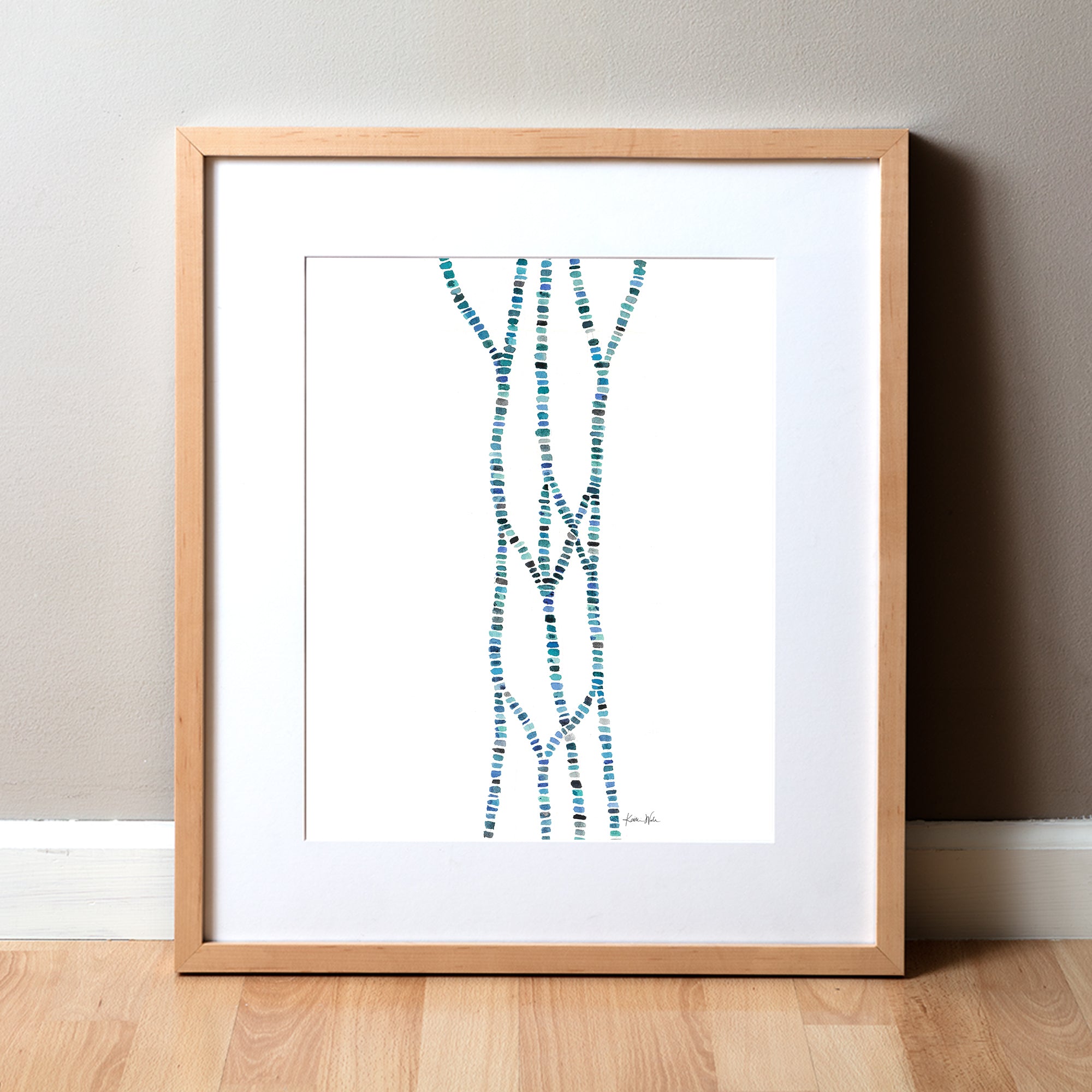 A framed abstract anatomy art watercolor print depicting abstract representations of the brachial plexus nerves.