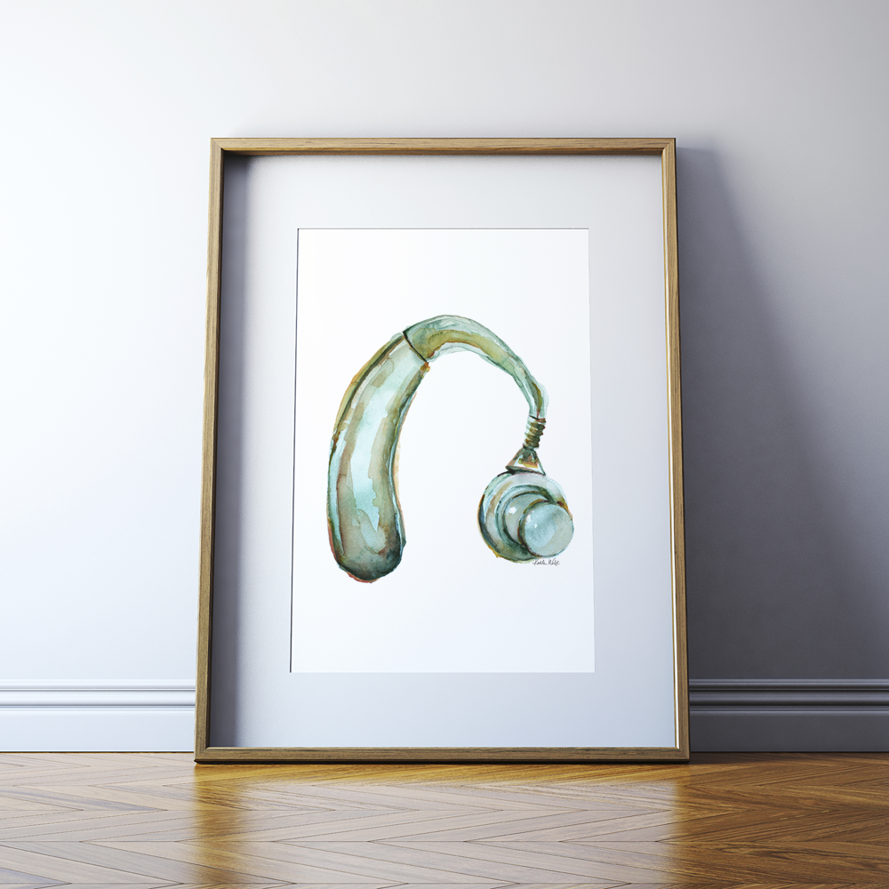 BTE Hearing Aid Watercolor Print
