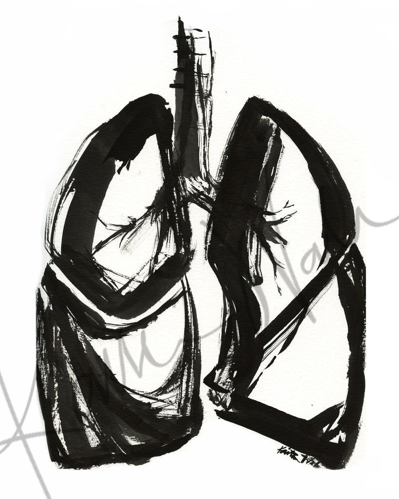 Black and white painting of abstract anatomy. lungs