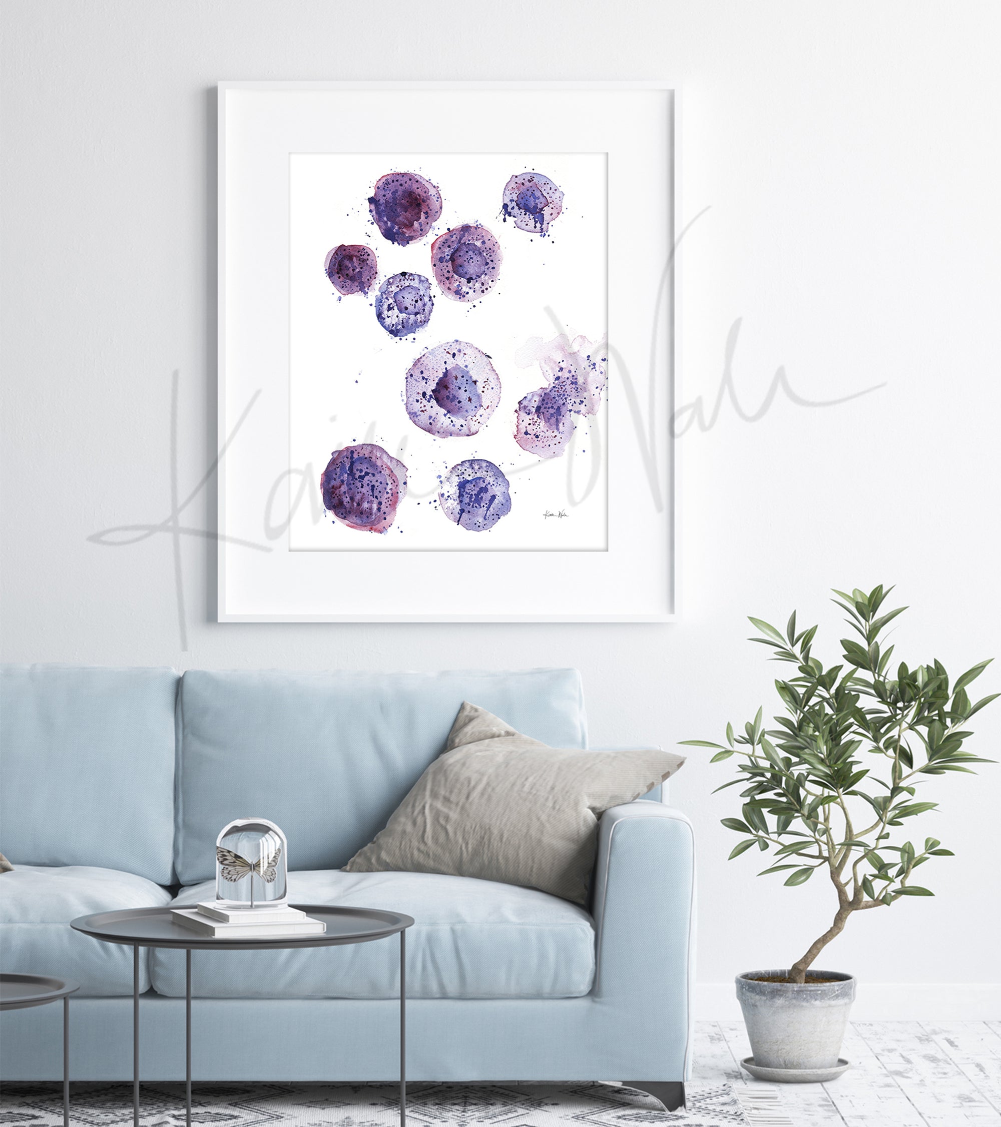 Framed print of Mast Cells displayed above a couch in a doctor's office waiting room. Allergy clinic art