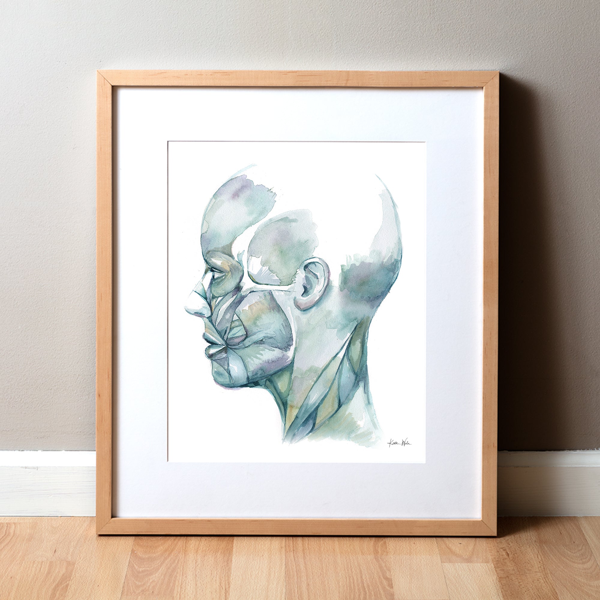 Profile of the Muscles of Facial Expression Watercolor Print - Lyon Road Art
