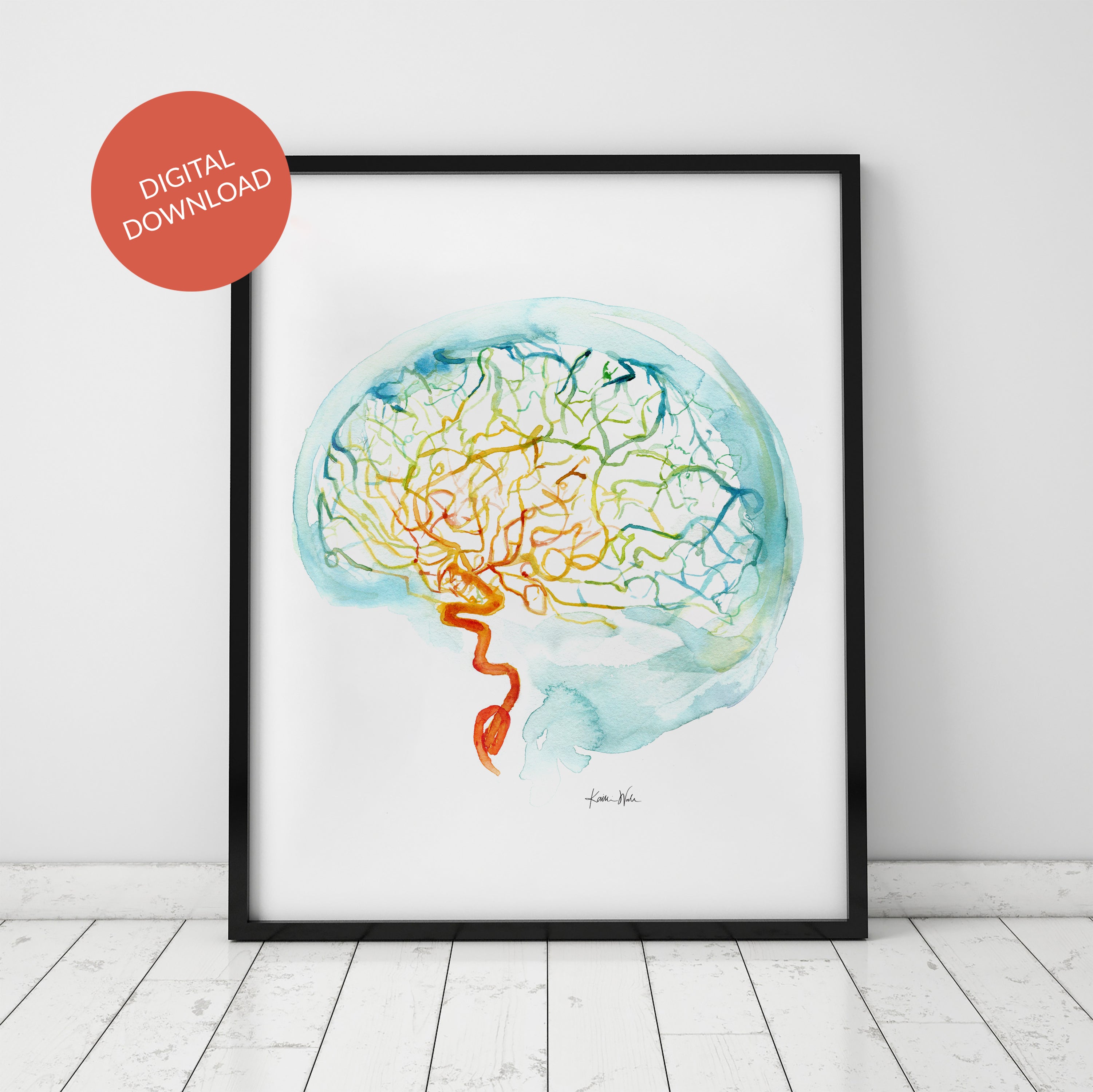 Rainbow Cerebral Angiography Watercolor DIGITAL DOWNLOAD