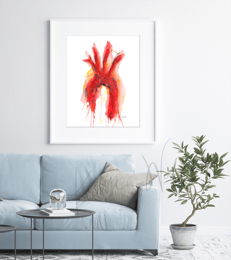 Abstract Aorta Print Watercolor framed in a Doctor's Office- waiting room art- Clinic Art