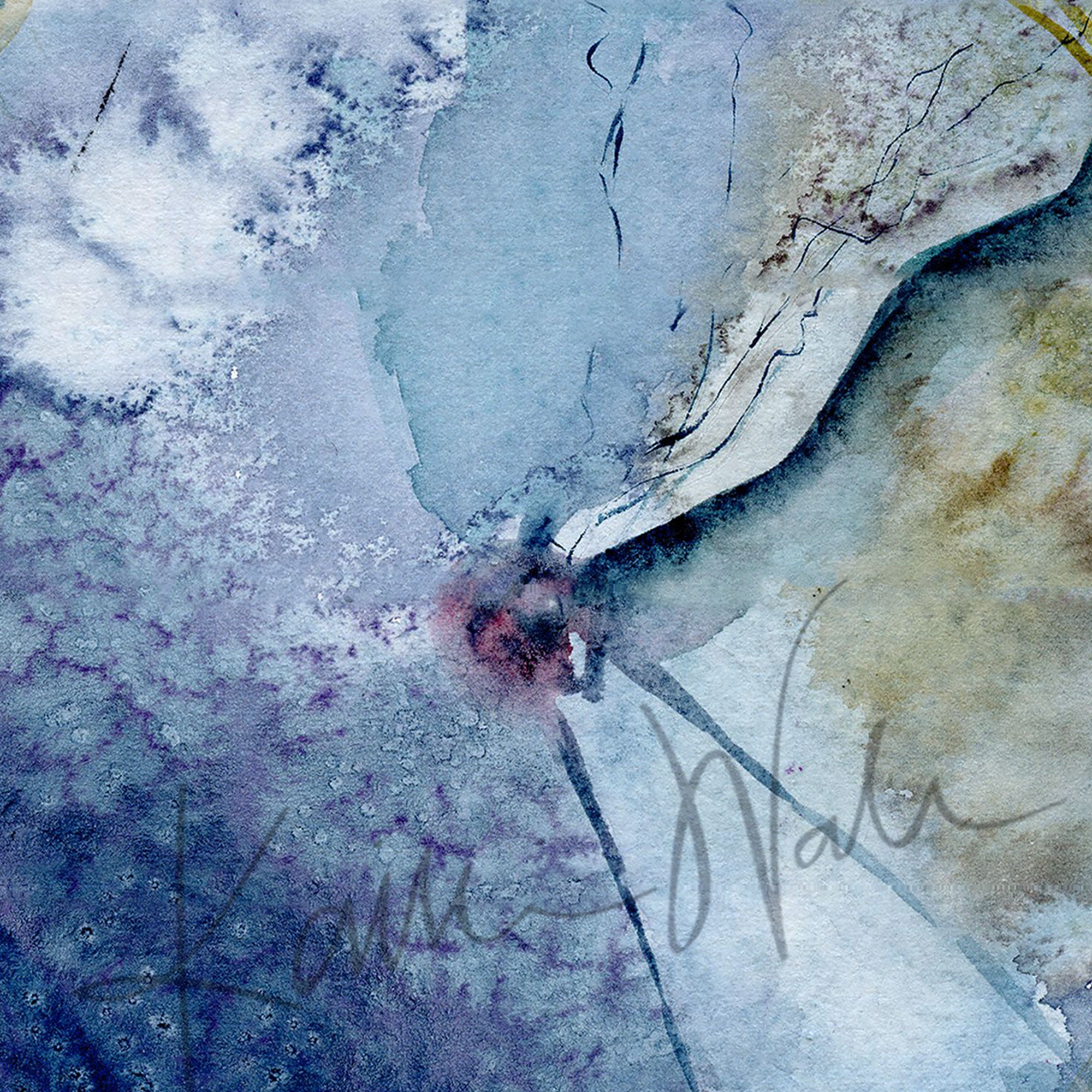 Zoomed in view of a watercolor painting set of eardrums.