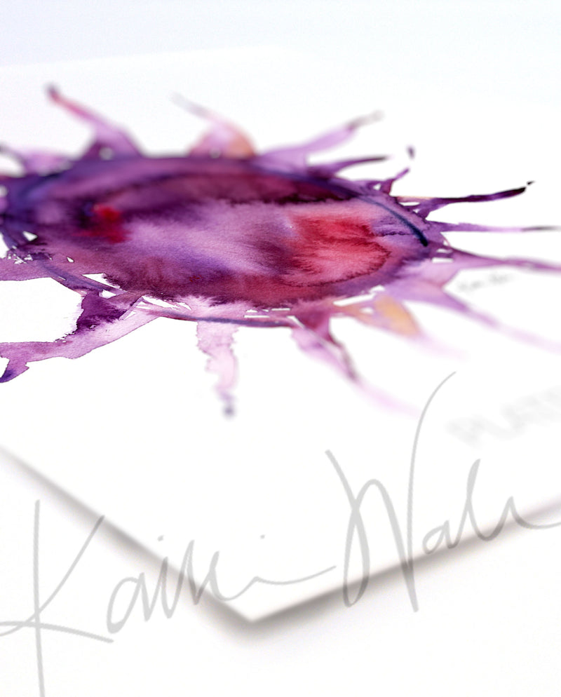 Angled view of a watercolor painting of a platelet.