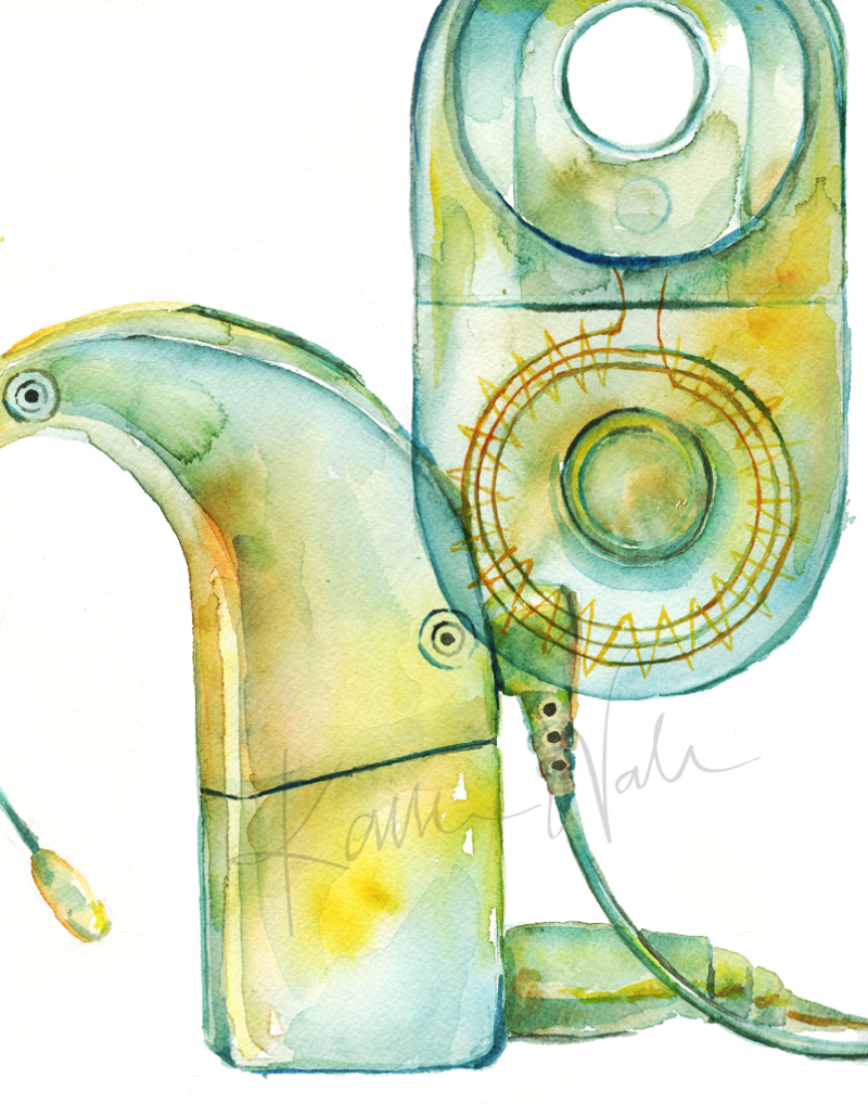 Cochlear Implant Print Watercolor - modern minimalist art style - speech pathology - audiology - ENT - ear anatomy - gift for doctor- gift for therapist