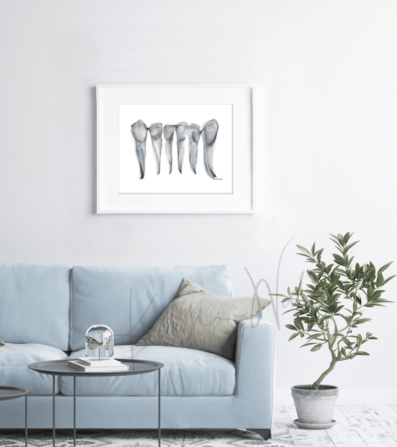 Blue Gray Incisors Print Watercolor- Dentist Office Art- Waiting room art- Dentist Art- Tooth art