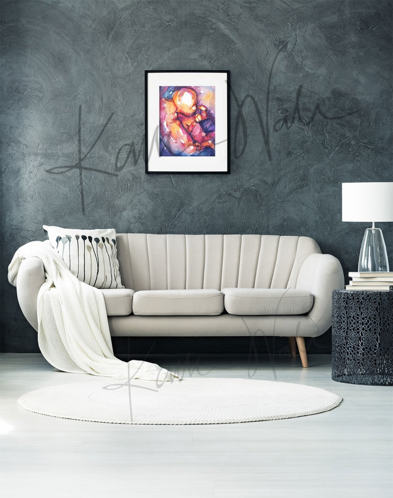 Twins In Utero Watercolor Print - 3D Ultrasound Obgyn Art