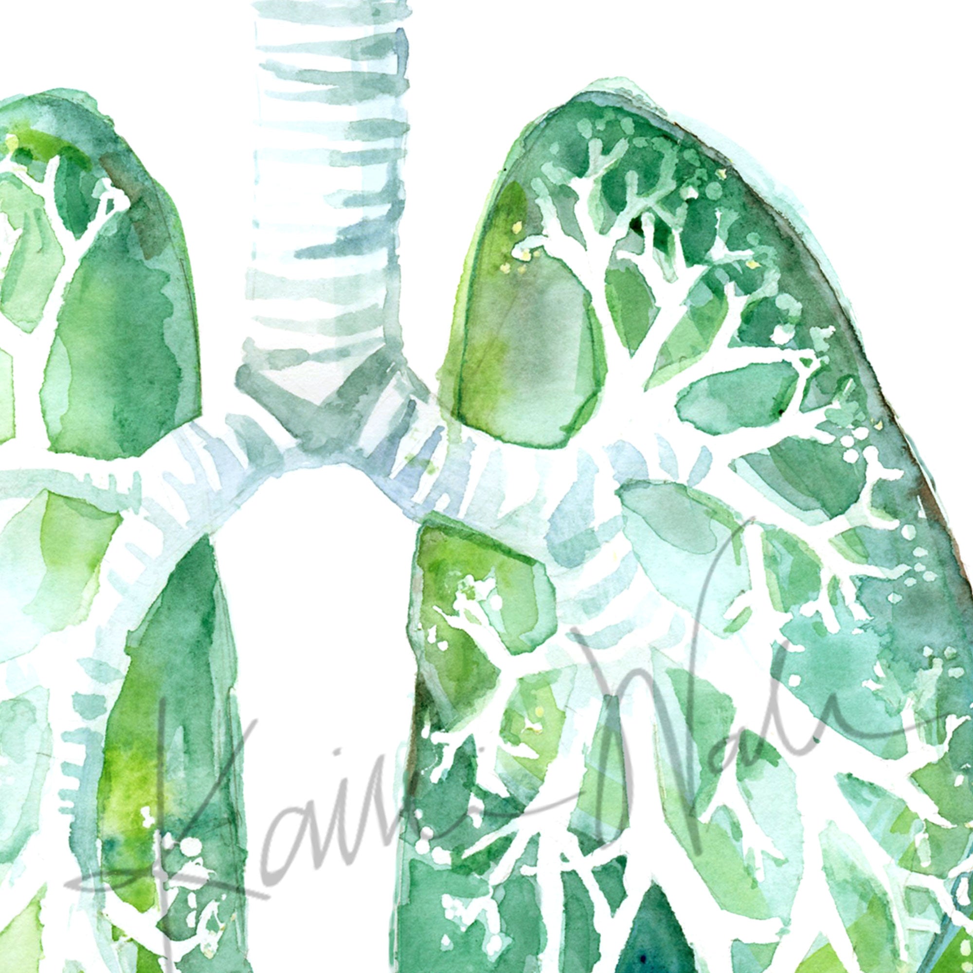 Lung Disease Prevention Watercolor Print - Lyon Road Art